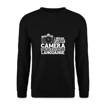 I Speake Fluent Camera Shirt Gift - Unisex Sweatshirt - black - Front - Alina (178cm) & Michal (187cm)