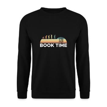 Vintage Retro Evolution Book Time Shirt Geschenk - Unisex Pullover - Schwarz - Vorne - Alina (178cm) & Michal (187cm)