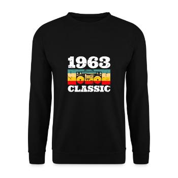 1963 Radio 60. Geburtstag Shirt Geschenk - Unisex Pullover - Schwarz - Vorne - Alina (178cm) & Michal (187cm)
