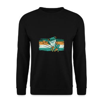 Vintage Retro Baumfrosch Shirt Geschenk - Unisex Pullover - Schwarz - Vorne - Alina (178cm) & Michal (187cm)