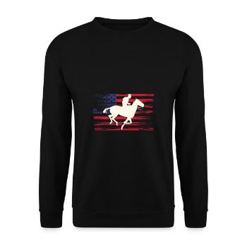 USA Flag America Fahen Chemise de course de chevaux - Sweat-shirt Unisexe - noir - Devant - Alina (178cm) & Michal (187cm)