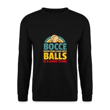 Bocce Ball Spieler Shirt Geschenk - Unisex Pullover - Schwarz - Vorne - Alina (178cm) & Michal (187cm)