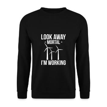Look Away Mortal I ́m Working Gift Windmill - Unisex Sweatshirt - black - Front - Alina (178cm) & Michal (187cm)