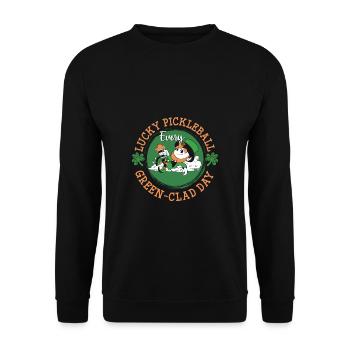 Lucky Pickleball Green Clad Day Shirt - Unisex Pullover - Schwarz - Vorne - Alina (178cm) & Michal (187cm)