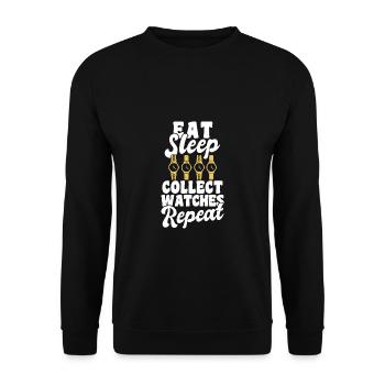 Eat Sleep Collect Watches Repeat - Unisex Pullover - Schwarz - Vorne - Alina (178cm) & Michal (187cm)