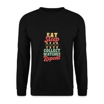 Eat Sleep Collect Watches Repeat - Unisex Pullover - Schwarz - Vorne - Alina (178cm) & Michal (187cm)