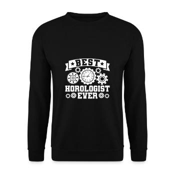 Best Horologist Ever Shirt Geschenk - Unisex Pullover - Schwarz - Vorne - Alina (178cm) & Michal (187cm)