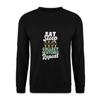 Eat Sleep Collect Watches Repeat - Unisex Pullover - Schwarz - Vorne - Alina (178cm) & Michal (187cm)