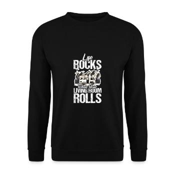 Life Rocks When Your Living Room Rolls Shirt - Unisex Pullover - Schwarz - Vorne - Alina (178cm) & Michal (187cm)
