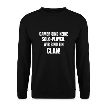 Gamer sind keine Solo-Player. Wir sind ein Clan! - Unisex Pullover - Schwarz - Vorne - Alina (178cm) & Michal (187cm)