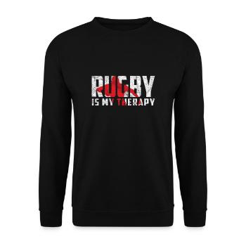 Rugby is my therapy Geschenk Rugbyspieler - Unisex Pullover - Schwarz - Vorne - Alina (178cm) & Michal (187cm)
