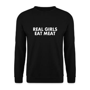 Real girls eat meat - Unisex Pullover - Schwarz - Vorne - Alina (178cm) & Michal (187cm)