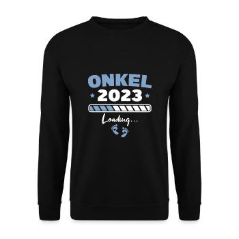 Patenonkel 2023 Werdender Onkel Geschenkidee - Unisex Pullover - Schwarz - Vorne - Alina (178cm) & Michal (187cm)