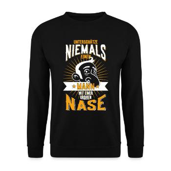 UNTERSCHÄTZE NIEMALS MANN NASE JOHANNES - Unisex Pullover - Schwarz - Vorne - Alina (178cm) & Michal (187cm)