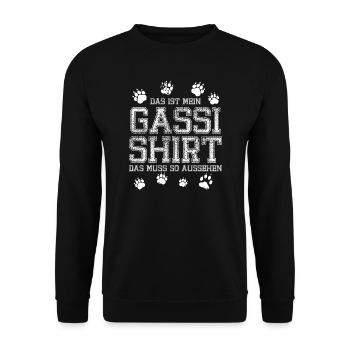 das ist mein Gassi Shirt mit Hundepfoten - Unisex Pullover - Schwarz - Vorne - Alina (178cm) & Michal (187cm)