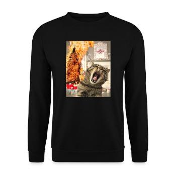 Katze Weihnachtsbaum brennt Weirdcore Artwork fun - Unisex Pullover - Schwarz - Vorne - Alina (178cm) & Michal (187cm)