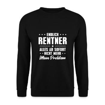 Rente Ruhestand Pension Rentner Geschenkidee - Unisex Pullover - Schwarz - Vorne - Alina (178cm) & Michal (187cm)