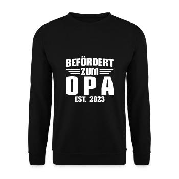 Befördert zum Opa 2023 Schwangerschaft verkünden - Unisex Pullover - Schwarz - Vorne - Alina (178cm) & Michal (187cm)