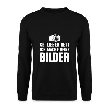 Fotografieren Spruch Kamera Fotograf - Unisex Pullover - Schwarz - Vorne - Alina (178cm) & Michal (187cm)