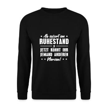 Ruhestand Pension Rente Geschenk - Unisex Pullover - Schwarz - Vorne - Alina (178cm) & Michal (187cm)