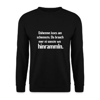 Daheeme isses am scheenstn - Unisex Pullover - Schwarz - Vorne - Alina (178cm) & Michal (187cm)