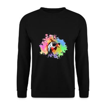 Hühner Hahn Perlhuhn - Unisex Pullover - Schwarz - Vorne - Alina (178cm) & Michal (187cm)