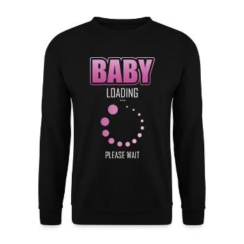 Baby lädt bitte Warten Geschenk für Schwangere - Unisex Pullover - Schwarz - Vorne - Alina (178cm) & Michal (187cm)