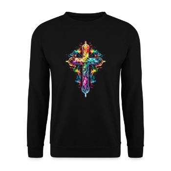 arc-en-ciel, croix, christianisme, foi, amour, - Sweat-shirt Unisexe - noir - Devant - Alina (178cm) & Michal (187cm)