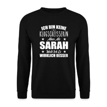 Name Sarah Vorname Klugscheisserin Namenstag - Unisex Pullover - Schwarz - Vorne - Alina (178cm) & Michal (187cm)