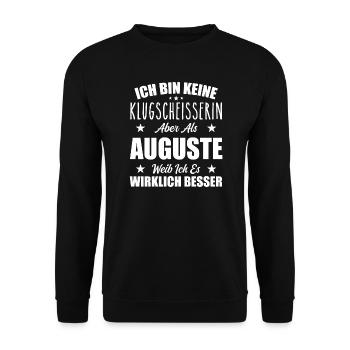 Name Auguste Vorname Klugscheisserin Namenstag - Unisex Pullover - Schwarz - Vorne - Alina (178cm) & Michal (187cm)