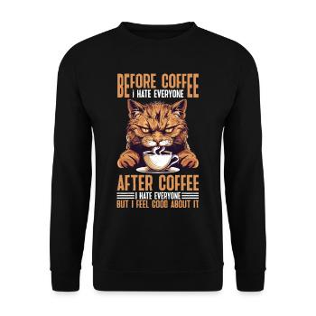 After Coffee I Hate Everyone I Feel Good About It - Unisex Pullover - Schwarz - Vorne - Alina (178cm) & Michal (187cm)