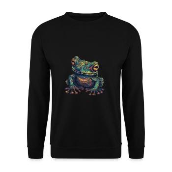 Trippy Frosch - Psychedelisches Motiv - Unisex Pullover - Schwarz - Vorne - Alina (178cm) & Michal (187cm)