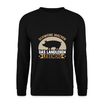 Schwein Schweinebauer Bauernhof Schweine - Unisex Pullover - Schwarz - Vorne - Alina (178cm) & Michal (187cm)