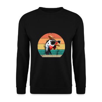 Hühner Hahn Perlhuhn - Unisex Pullover - Schwarz - Vorne - Alina (178cm) & Michal (187cm)