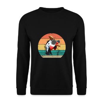 Hühner Hahn Perlhuhn - Unisex Pullover - Schwarz - Vorne - Alina (178cm) & Michal (187cm)
