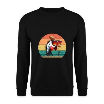 Hühner Hahn Perlhuhn - Unisex Pullover - Schwarz - Vorne - Alina (178cm) & Michal (187cm)
