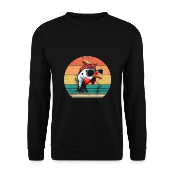 Hühner Hahn Perlhuhn - Unisex Pullover - Schwarz - Vorne - Alina (178cm) & Michal (187cm)