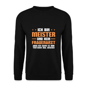 Meisterprüfung bestanden Meistertitel Meister - Unisex Pullover - Schwarz - Vorne - Alina (178cm) & Michal (187cm)