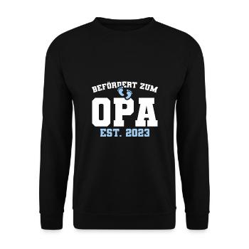 Werdender Opa 2023 Schwangerschaft Verkündung - Unisex Pullover - Schwarz - Vorne - Alina (178cm) & Michal (187cm)