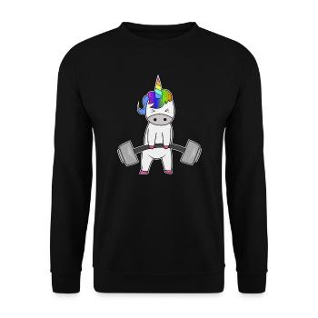 Cadeau d'entraînement de musculation haltère Licorne - Sweat-shirt Unisexe - noir - Devant - Alina (178cm) & Michal (187cm)