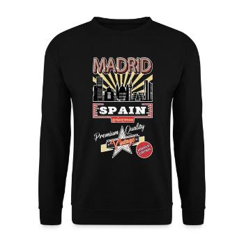 Madrid Espagne City Skyline Vintage Rétro - Sweat-shirt Unisexe - noir - Devant - Alina (178cm) & Michal (187cm)