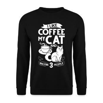Cafetière Chat Machine Chaton Tasse Grains - Sweat-shirt Unisexe - noir - Devant - Alina (178cm) & Michal (187cm)