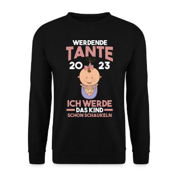 Tante 2023 Schwangerschaft Schwanger Werdende Tant - Unisex Pullover - Schwarz - Vorne - Alina (178cm) & Michal (187cm)