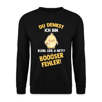 Du Denkst Ich Bin Klein Lieb Und Nett Böser Fehler - Unisex Pullover - Schwarz - Vorne - Alina (178cm) & Michal (187cm)