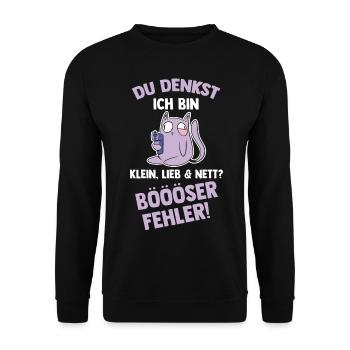 Du Denkst Ich Bin Klein Lieb Und Nett Böser Fehler - Unisex Pullover - Schwarz - Vorne - Alina (178cm) & Michal (187cm)