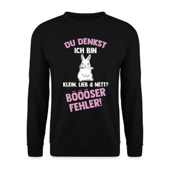Du Denkst Ich Bin Klein Lieb Und Nett Böser Fehler - Unisex Pullover - Schwarz - Vorne - Alina (178cm) & Michal (187cm)