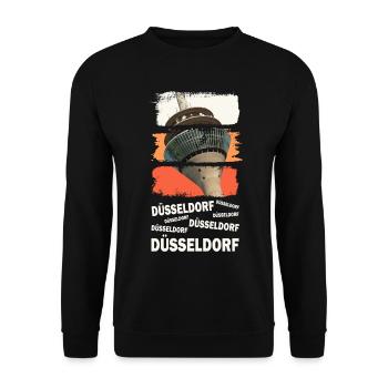 Düsseldorf Deutschland Stadt Skyline Vintage Retro - Unisex Pullover - Schwarz - Vorne - Alina (178cm) & Michal (187cm)
