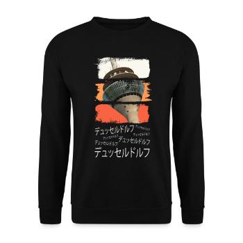Düsseldorf Japan Stadt Skyline Vintage Retro - Unisex Pullover - Schwarz - Vorne - Alina (178cm) & Michal (187cm)