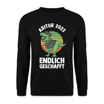 Abiturienten Abschluss 2023 Dinosaurier Abitur - Unisex Pullover - Schwarz - Vorne - Alina (178cm) & Michal (187cm)