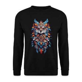 Spiritueller Falken Feder Mandala Bohemian Spirit - Unisex Pullover - Schwarz - Vorne - Alina (178cm) & Michal (187cm)